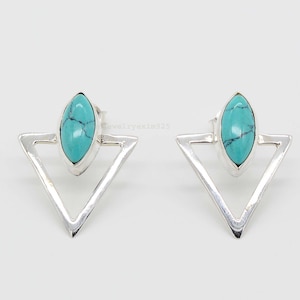 Brincos de turquesa tibetana, brincos de prata 925, brincos de pedras preciosas, joias de turquesa, brincos feitos à mão, brincos de joias femininas.