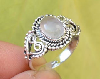 Oval Rose Quartz Ring: Oxidized Sterling Silver Gemstone Ring