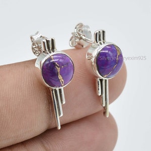 Purple Turquoise Earrings | Teardrop Earring | 8mm Round Purple Turquoise Earring | Dangle Earring | Sterling Silver Earring | Gift For Wife