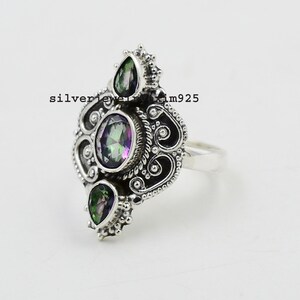 Mystic Topaz 925 Sterling Silver Multi Stone Statement Ring