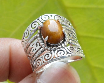 Natural Tiger Eye Ring, Yellow Tiger Eye Silver Ring, Gemstone Jewelry, Anniversary Ring, Promise Ring, Evil eye ring, Bohemian Jewelry.