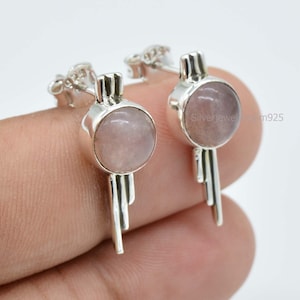 Rozenkwarts oorknopjes, rozenkwarts oorbellen zilver, 925 sterlingzilveren sieraden, damesoorbellen, sierlijke oorbel, cadeaus bruidsmeisje