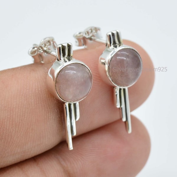 Rose Quartz Stud Earrings, 925 Sterling Silver Jewelry, Womens Stud Earrings, Post Earrings, Dainty Earring, Bridesmaid Gifts, Gift for Her.