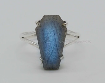 Labradorite Coffin Ring: 925 Sterling Silver Gemstone Ring