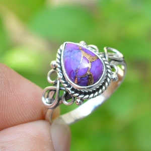 Purple Copper Turquoise Ring, 925 Silver Rings, Fidget Rings, Pear Turquoise Ring, Gemstone Ring, Women Rings, Gift For Her, Winter's Ring.