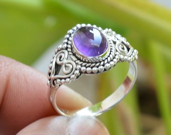 Natural Amethyst Ring Amethyst Silver Ring 925 Silver Rings Amethyst Gemstone Ring Oxidized Ring Boho Ring 7x9 mm Oval Amethyst Ring