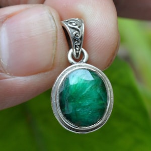 Green Emerald Pendant, 925 Solid Sterling Silver Pendant, Handmade Jewelry, Womens Necklace, Silver Pendant, Antique Jewelry, Gift for her. image 1