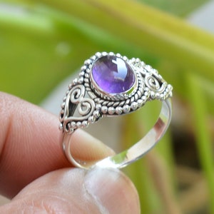 Natural Amethyst Ring, Oxidized Ring, 925 Silver Rings, Dainty Ring, Oval Amethyst Ring, Boho Ring, Antique Jewelry, Amethyst Silver Ring.