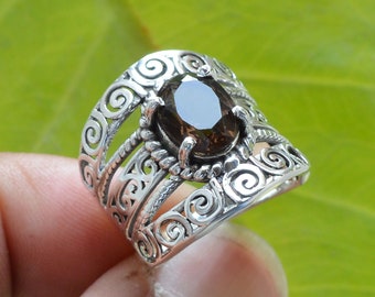 Natürlicher Rauchquarz Ring, Antiker Ring, Boho Schmuck, 925 Silber Ring, Handgefertigter Ring, Steinbock Geburtsstein, Versprechensring, Trauringe