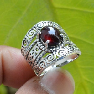 Natural Garnet Ring, Oxidized Ring, 925 Silver Rings, Bohemian Jewelry, Artisan Rings, Red Garnet Ring, Gemstone Ring, Garnet Silver Jewelry