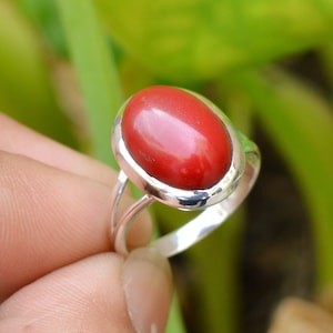 Red Coral Ring, 925 Sterling Silver Rings, 10x14 mm Oval Red Coral Ring, Women Rings, Red Coral Gemstone Ring, Coral Ring, Red Stone Ring