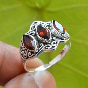 Oxidized Sterling Silver Garnet Ring: Marquise Gemstone, Handmade