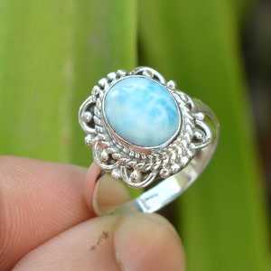 Natural Larimar Ring: Oval Gemstone, 925 Sterling Silver