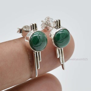 Natural Malachite Earrings | Pear Malachite Earrings | 8mm Round Green Malachite Earrings | Gemstone Earrings | 925 Sterling Silver Earrings