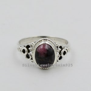 Genuine Rhodonite 925 Sterling Silver Ring - Oval Gemstone