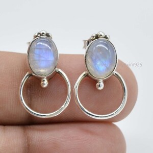 925 Silver Moonstone Stud Earrings, Minimalist Earrings, Studs for Women, Post Earrings, 925 Silver Stud Earrings, Engagement Gift for Her