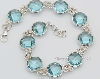 Swiss Blue Topaz Bracelet, Handmade Bracelet for Women, Wedding Gifts, 925 Silver Jewelry, Bracelets for friends, Topaz Jewelry.