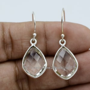 Kristall Quarz Ohrringe, Frauen Ohrringe, baumeln Ohrringe, Quarz Ohrringe, Sterling Silber Ohrringe, Edelstein Schmuck, Tropfen Ohrringe