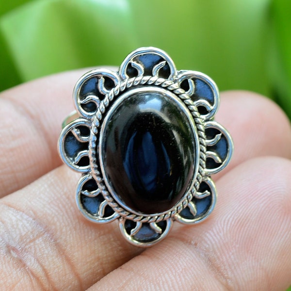 Black Onyx Ring, 925 Silver Ring, Women Ring, Bohemian Ring, Black Onyx Jewelry, December Birthstone Ring, Bohemian Rings, Gifts For Her.