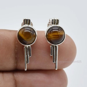 Tiger Eye Stud Earring, Post Earrings, Gemstone Earring, Stud Earring, 925 Sterling Silver Studs, Engagement Gift, Women's Jewelry, Evil Eye
