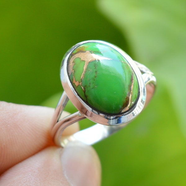 Green Copper Turquoise Ring, 925 Sterling Silver Rings, Green Turquoise Ring, Statement Rings, Handmade Ring, Gemstone Jewelry.