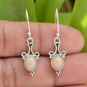 Natural Ethiopian Opal Earrings, Silver Opal Earrings, 6x8 mm Oval Opal Earrings, Stud Earrings, Opal Fire Silver Earrings, Dangle Earrings