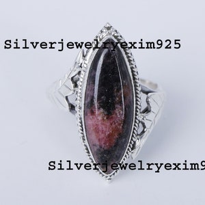 Handmade Pink Rhodonite Statement Ring: 925 Sterling Silver
