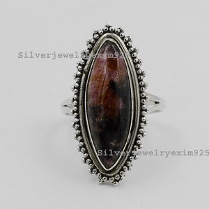 Marquise Rhodonite Ring: Sterling Silver Gemstone Statement Ring