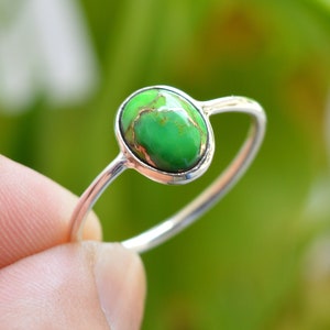 Green Copper Turquoise Ring, 925 Silver Rings, Oval Turquoise Ring, Gemstone Ring, Women Rings, Copper Turquoise Ring, Birthstone Jewelry.