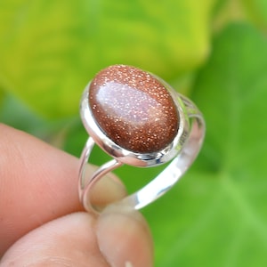 Brown Goldstone Ring: Oval Gemstone, 925 Sterling Silver