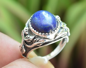 Oval Lapis Lazuli Ring: Oxidized Sterling Silver Boho Jewelry