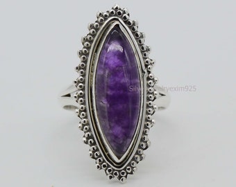 Handmade Marquise Amethyst Ring: 925 Sterling Silver February Birthstone
