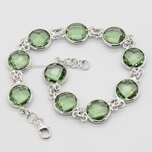 Green Amethyst Bracelet, 925 Sterling Silver Bracelet, Statement Jewelry, Gift For Her, Womens Bracelet, Silver Jewelry, Birthstone Gifts.