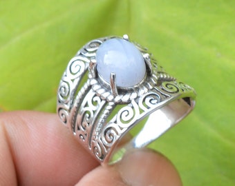 Blue Lace Agate Ring, 925 Silver Ring, Handmade Ring, Gemstone Ring, Antique Ring, Agate Gemstone Ring, Promise Ring, Gift For Her.