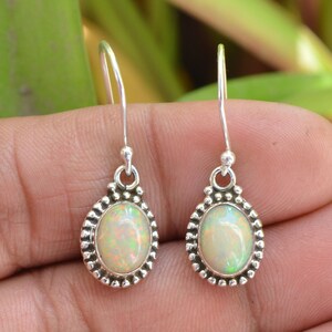 Natural Ethiopian Opal Earrings, Oxidized Earrings, 925 Silver Earrings, October Birthstone Earrings, Bridal Earrings, Engagement Gifts.