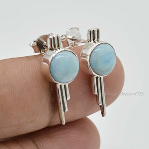 Larimar-oorbellen, 925 sterlingzilveren oorbel, oorknopjes, handgemaakte oorbellen te koop, Larimar-sieraden, sierlijke oorbellen, cadeau voor haar