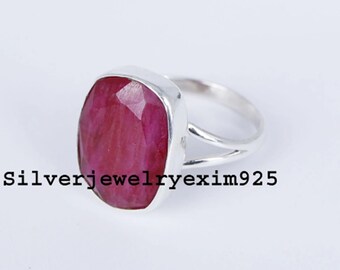 Sterling Silver Indian Ruby Ring: Red Gemstone Statement Ring