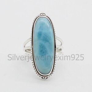Oval Larimar Statement Ring: 925 Sterling Silver Healing Gemstone