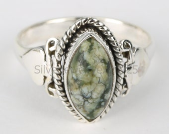 Rain Forest Jasper Ring: Handmade Sterling Silver Solitaire Jewelry