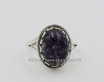Natürliche Lepidolith Ring: Handgemachte Sterling Silber Edelstein Ring