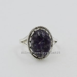 Natural Lepidolite Ring: Handmade Sterling Silver Gemstone Ring