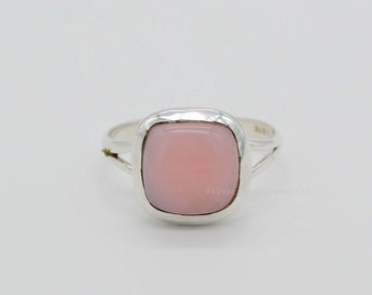 Handmade Pink Opal Sterling Silver Ring: Boho Gemstone Jewelry