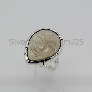 Mond Gesicht Rauchquarz Ring: 925 Sterling Silber Tropfen Stein