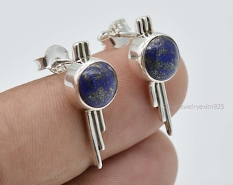 Brincos de lápis-lazúli feitos à mão: Prata de lei 925, 8 mm de diâmetro.
