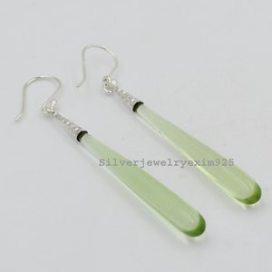 Green Amethyst Earrings, Long Drop Earrings, 925 Sterling Silver Earrings, Teardrop Earring, Quartz Earring, Women's Green Amethyst Earrings