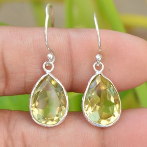 Lemon Topaz Earrings, Teardrop Earrings, Boho Earring, Dainty Earrings, 925 Silver Earrings, Handmade Jewelry, Topaz Jewelry, Bridal Earring