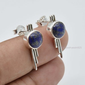 Lapis Lazuli Stud Earrings, Handmade Earrings, Gemstone Earrings, Boho Earring, 925 Silver Earrings, Lapis Jewelry, Womens Earing.