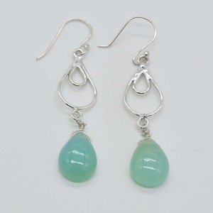 Pendientes de calcedonia verde, pendientes de calcedonia acuática para mujer, pendientes de plata de ley 925, joyería boho, pendientes para ella, pendiente Fidget