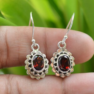 Red Garnet Earrings, 925 Silver Earring, Gemstone Earrings, Women Jewelry, January Birthstone, Dangle Drop Earrings, Gift For Bridesmaid.