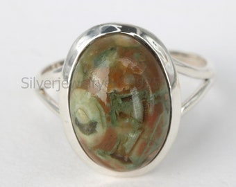 Handmade Rain Forest Jasper Ring: Oval Sterling Silver Ring